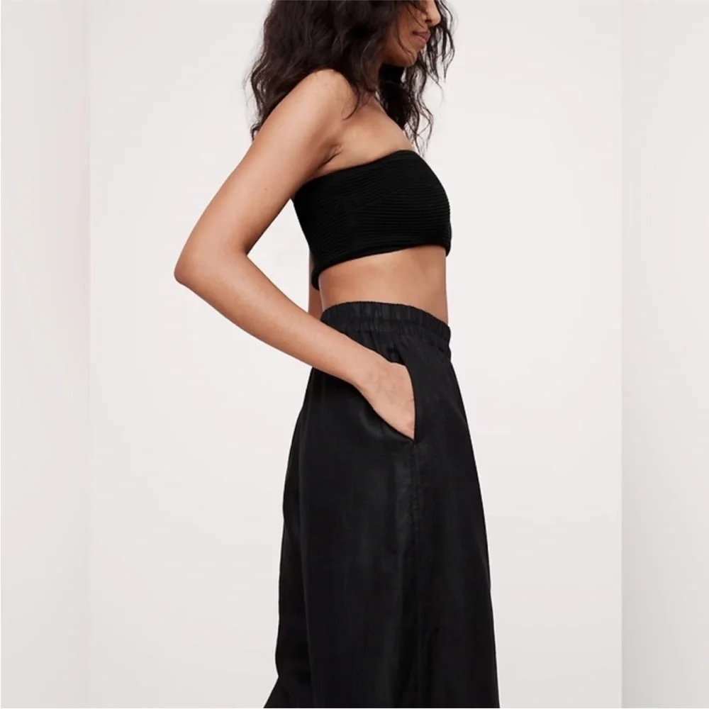 NEW! Banana Republic Black High-Rise Wide-Leg Linen Pull-On Ankle Pant 🩷 #772659